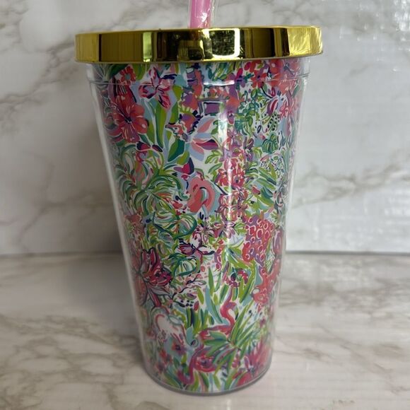 Lilly Pulitzer LILLYS FAVORITE THINGS Pattern drink plastic tumbler with straw - Picture 2 of 9
